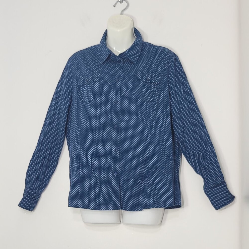 Contemporaine Women's Blue & White Cotton Blend Polka Dots Button Down Shirt XL